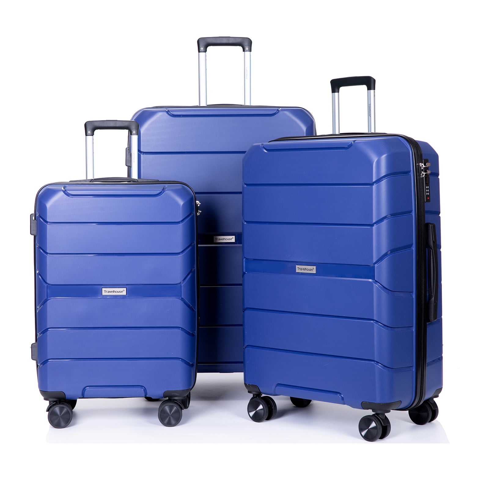 Hardside Suitcase with Wheels, Lightweight Away Luggage Set, 3-Piece Set,  Navy 