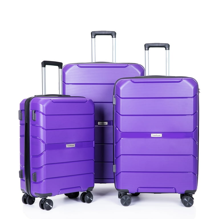 Hardside Suitcase with Wheels Lightweight Away Luggage Set 3 Piece Set Purple