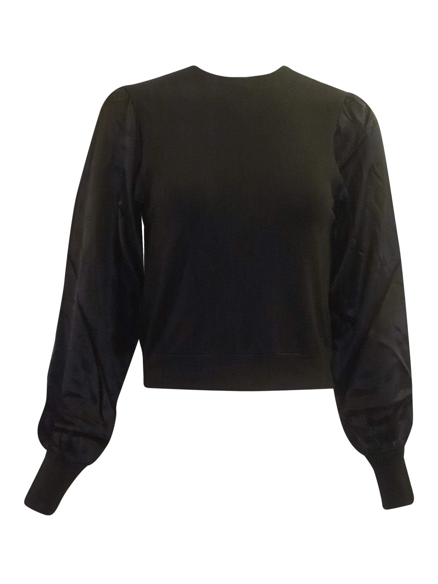 The High Neck Long Balloon Sleeves Satin Blouse Top