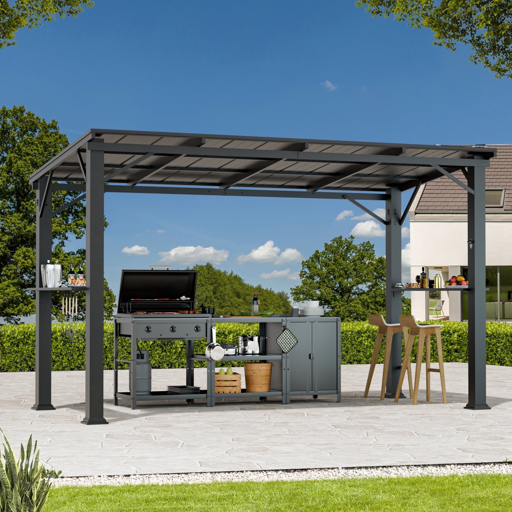 Covered Outdoor 6' x 12' Cedar Wood Gazebo with Hardtop Slope Roof ...