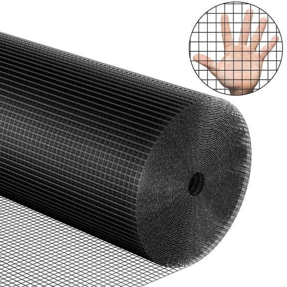 Hardware Cloth 1/2 Inch 48'' x 50ft, 19 Gauge Heavy Duty Black Vinyl Coated Welded Wire Mesh Roll, PVC Hardware Cloth for Chicken Fencing, Garden Fence & Tree Guard