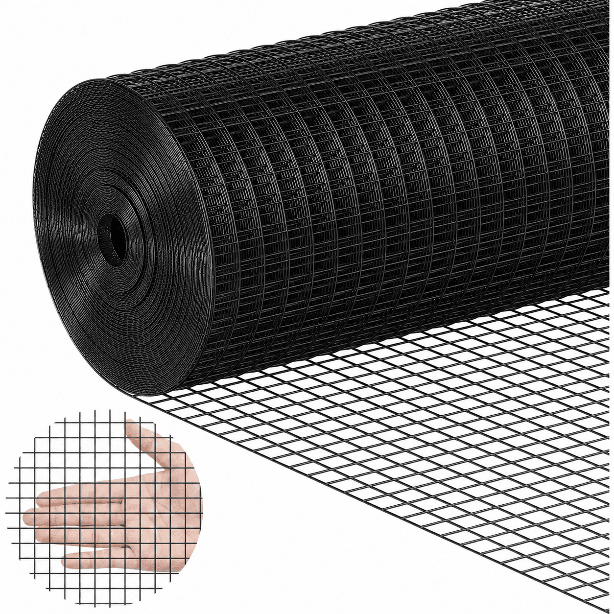 48 in. x 100 ft. Hardware Cloth, 1/2 in. Mesh, Heavy Duty 19 Gauge Black Vinyl-Coated Galvanized Steel Chicken Wire Fence Roll, Welded Wire Mesh for Chicken Coops, Rabbit Cages, Garden Fence and Tree