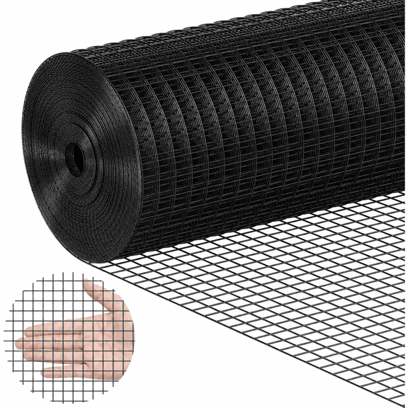 48 in. x 100 ft. Hardware Cloth, 1/2 in. Mesh, Heavy Duty 19 Gauge Black Vinyl-Coated Galvanized Steel Chicken Wire Fence Roll, Welded Wire Mesh for Chicken Coops, Rabbit Cages, Garden Fence and Tree