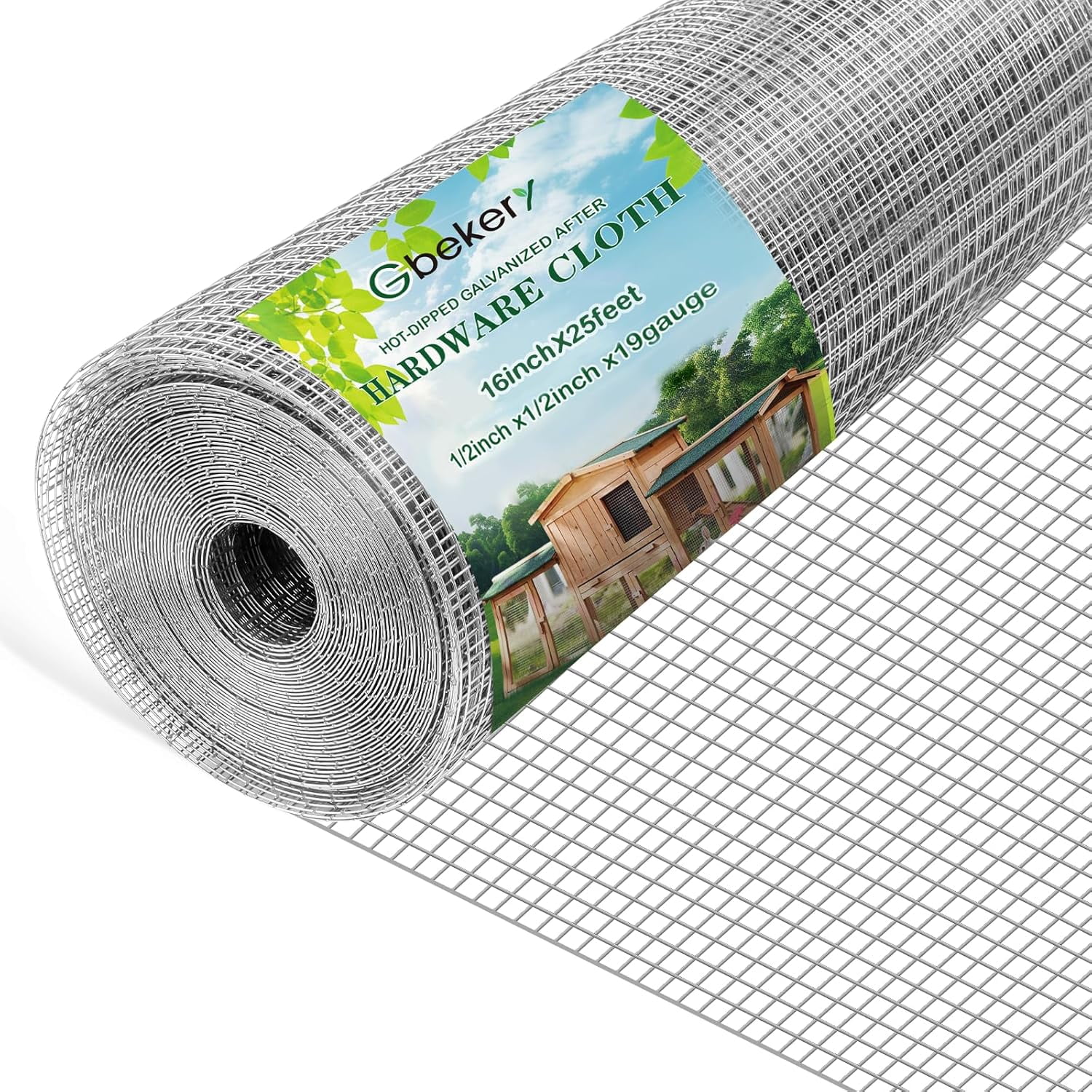 Hardware Cloth 1/2 inch 16in x 25ft 19 Gauge, Hot-dip Galvanized After Welding Chicken Wire Mesh Roll Garden Plant Welded Metal Wire Fencing Roll, Rabbit Cages Snake Fence
