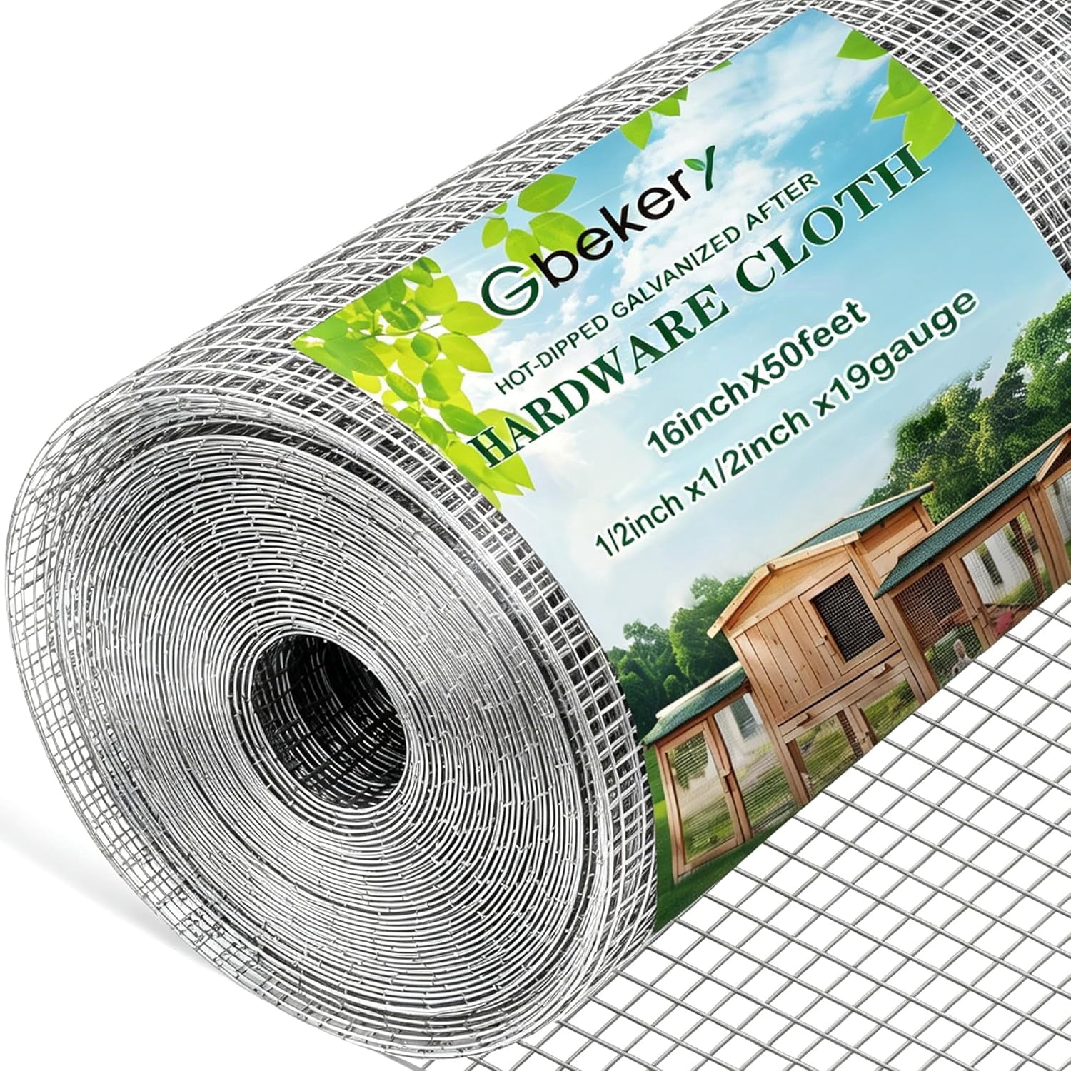 Hardware Cloth 1/2 inch 16in x 50ft 19 Gauge, Hot-dip Galvanized After Welding Chicken Wire Mesh Roll Garden Plant Welded Metal Wire Fencing Roll, Rabbit Cages Snake Fence