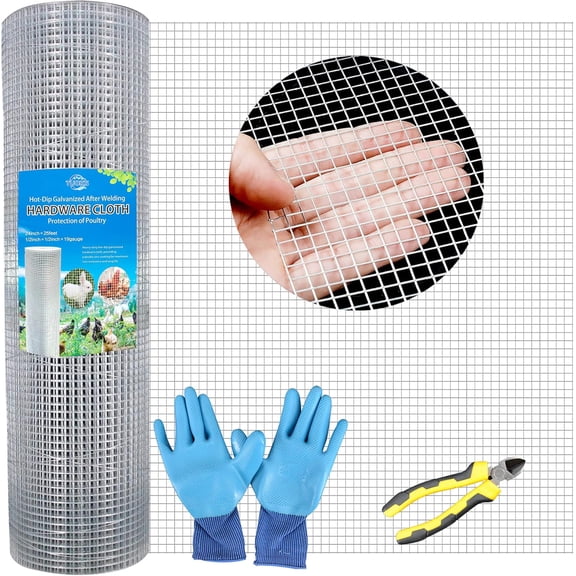 Hardware Cloth 1/2 inch 24 x25 ft 19 Gauge Chicken Wire Fencing Hot-Dip Galvanized Wire Mesh, Welded Cage Wire Rolls for Enclosure Chicken Coop Flower Beds Rabbits Wire Fencing
