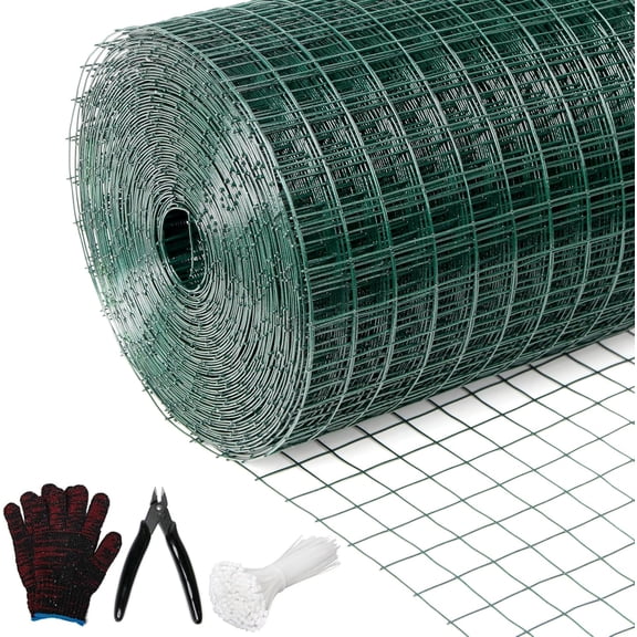 Hardware Cloth 1/2inx 36in x 100ft Chicken Wire, Green Garden Fence, PVC Coated Metal Welded Wire Mesh for Preventing Snakes, Raccoons, Foxes, Poultry Netting