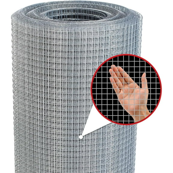 Hardware Cloth, 1/4 Inch 24in x 50ft 23 Gauge, Double-Layer Hot-Dip Galvanizing After Welding, Chicken Wire Fence Wire Mesh Poultry Netting Garden Fence Tree Guard Rolls