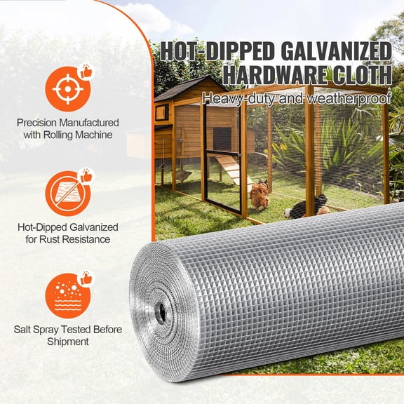 Hardware Cloth 1/4 inch 48 inch x 100 ft 23 Gauge Chicken Wire Fence, Hot-Dip Galvanized After Welding Metal Wire Mesh Roll, Garden Plant Welded Fencing Roll Supports Poultry Netting Cage Fence