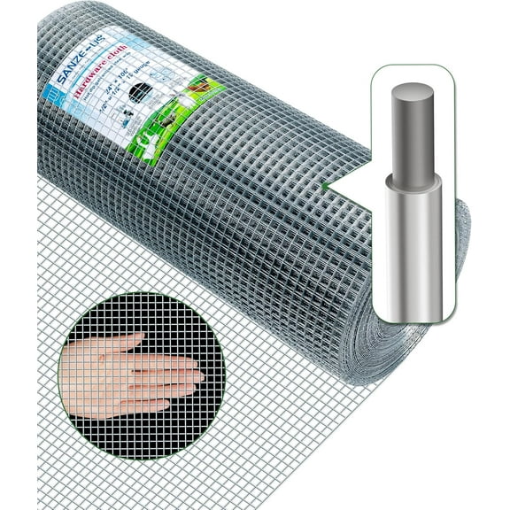 Hardware Cloth,1/4inch 24inx50ft 23 Gauge,Double-Layer Hot-Dip Galvanizing After Welding,Chicken Wire Netting Garden Wire Fencing Rabbit Snake Fence Chicken Coop Plant Supports