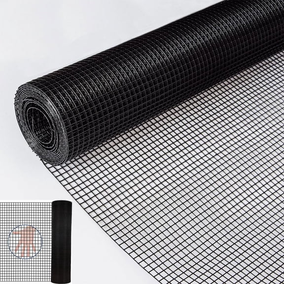 Hardware Cloth, 24" x 50' 1/4inch Vinyl Coated Chicken Wire Fence Hot Dip Galvanized After Welding Raised Garden Bed Supports Wire Mesh Roll for Garden Fencing & Pet Enclosures, Black