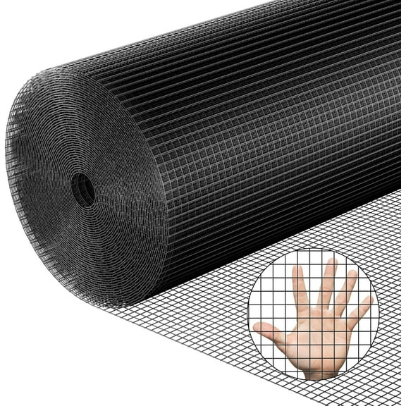 Hardware Cloth PVC Coated Wire Mesh 24'' x 25' 1/2inch Mesh Black Vinyl Coated Fence Chicken Wire Fencing 19 Gauge Chain Link Fence for Chicken Coop, Animal Control,Gutter Guard, and Home Improvement