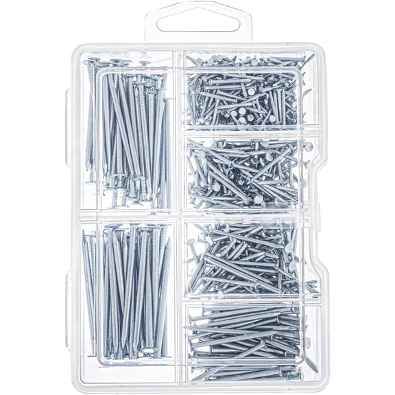 Hardware Nails Assortment Kit, 600PCS Galvanized Nails, Picture Hanging Nails, Includes Finish, Wire, Common, Brad Nails