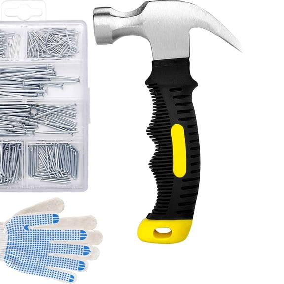 Hardware Nails Assortment Kit with Small Claw Hammer, Mini Hammer with Anti-Slip Handle, Finishing Nails for Hanging Pictures, Household & DIY