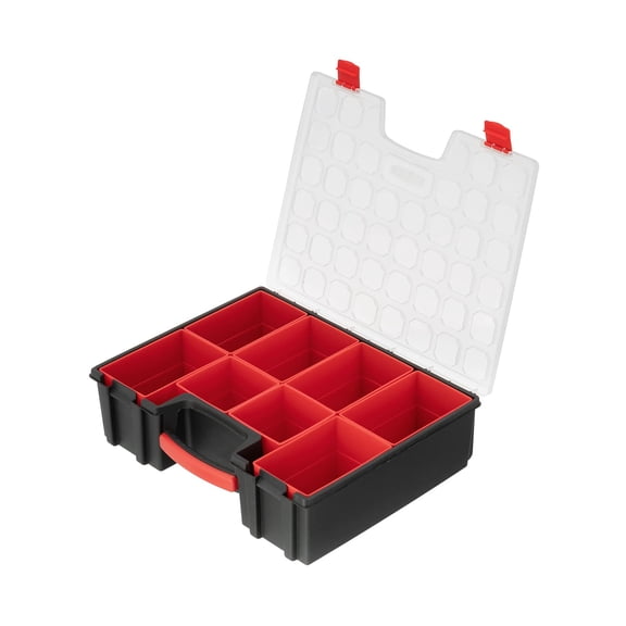 Hardware Organizer With 8 Deep Removable B- Small Parts Stortool Box For Nuts Bolts Screwss 16.5" X 13" 4.5" Portable Handle Transparent Lid Locks Bx08-4034