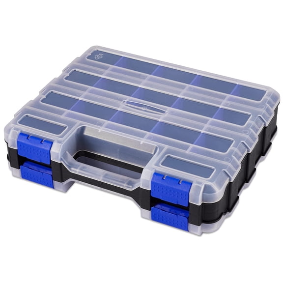 Hardware Organizer Box With 34 Compartments & Removable Dividers - Durable Plastic Double Side Tools For Nuts Bolts Screws Nails Small (blue)