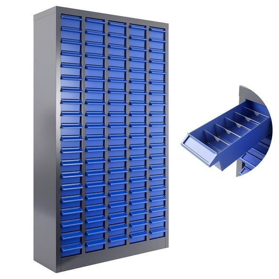 Hardware Organizer with Drawers, 100-Grid Solution, Steel Frame ABS Drawer Construction, Ergonomic Finger Contour Pulls, ABS Small Parts Storage Cabinet, Bolt and Nut Organizer, Leveraging Garage
