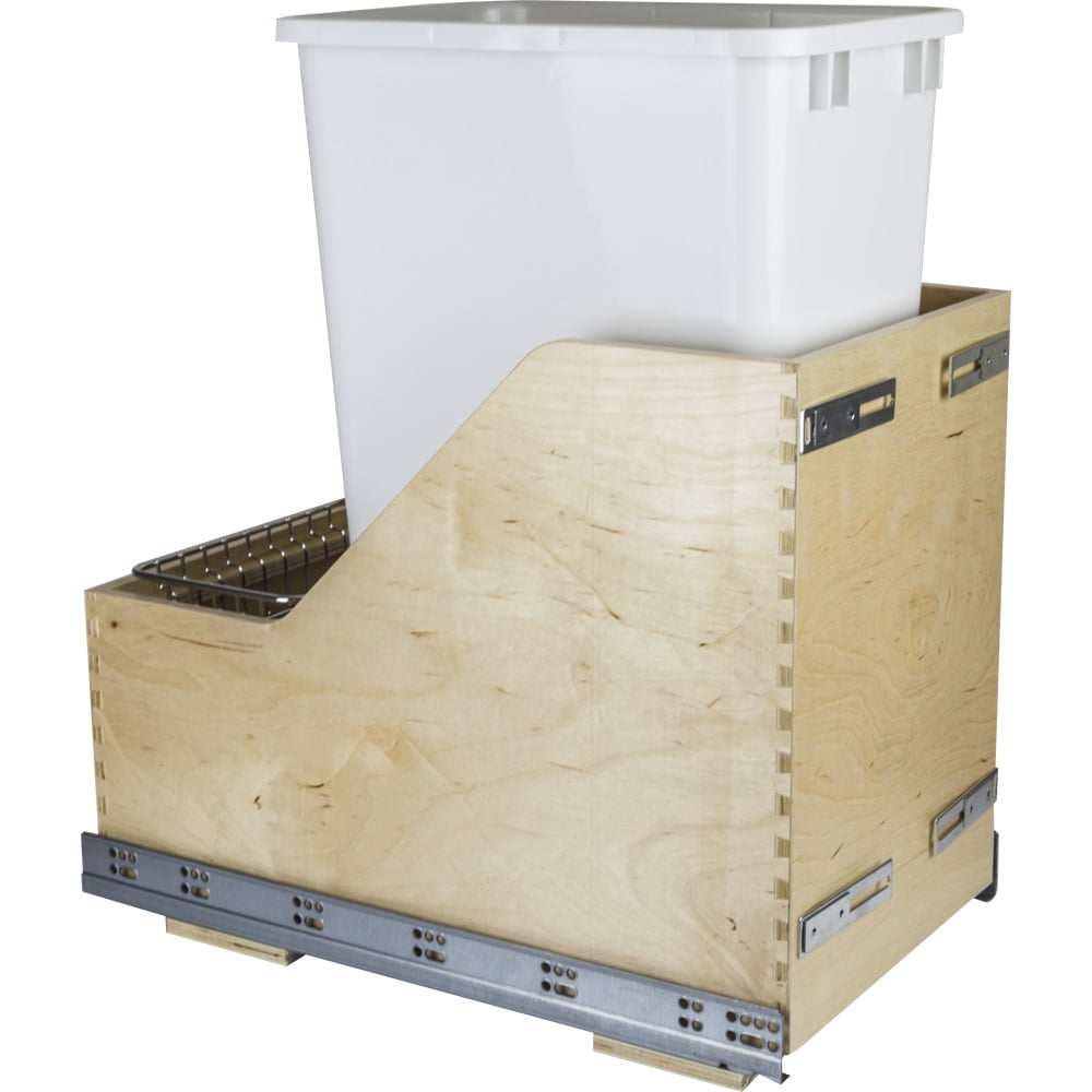 White Solid Wood Pull-out Trash Can System