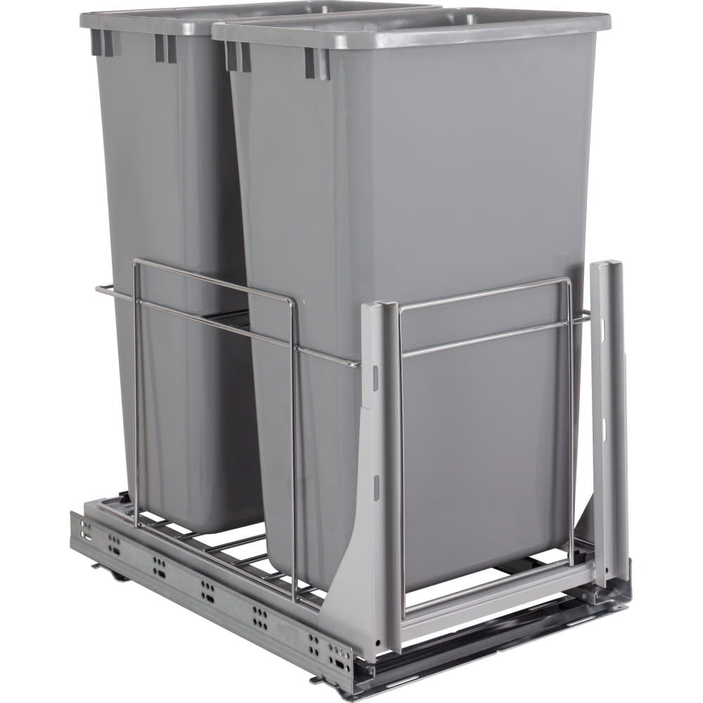 Gray Double Bin Pull-Out Trash Can with Chrome Finish