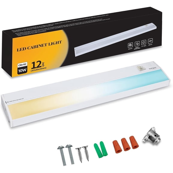 Hardwired Under Cabinet Lighting, 12in 10W LED Light for Kitchen/Closet, 666.7lm, CRI>92, R9>90, Dimmable, 3 Color Temperature, 3000K/4000K/5000K(Warm White, Cool White, Daylight)