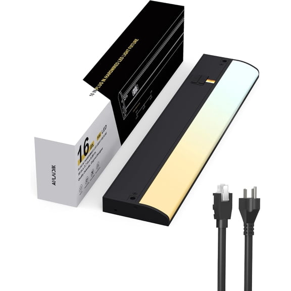 Hardwired Under Cabinet Lighting, 16 inch LED Under Counter Lights for Kitchen, CRI 97, 120V, 12W, 1050Lm 3CCT Dimmable Linkable Under Cabinet Lights with Power Cord and Linked Cord, Black