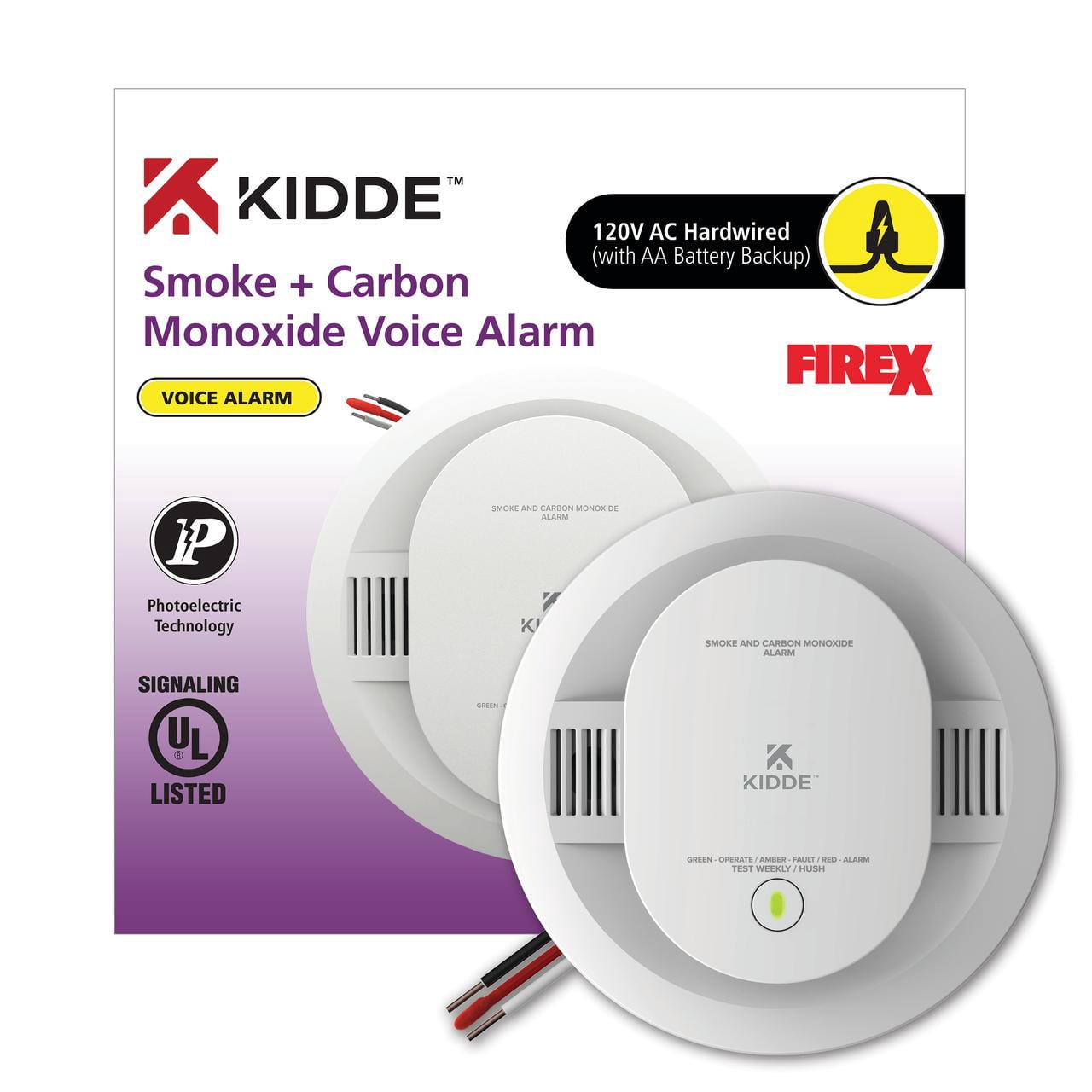 Kidde Hardwired Interconnectable Smoke and Carbon Monoxide Detector with AA Battery Backup and Voice Alerts
