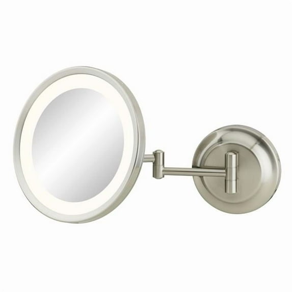 Hardwired Single-Sided LED Round Arm Wall Mirror, Polished Nickel