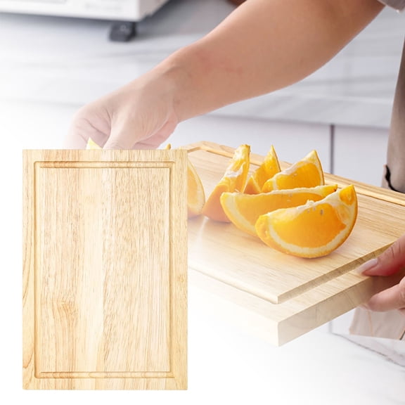 Hardwood Cutting Board with Groove Trench, Rectangular Wooden Maple Cutting Board 11.8"x8", Reversible Butcher Block with Juice Groove, Edge-Grain & Finger Grips for Kitchen Prep