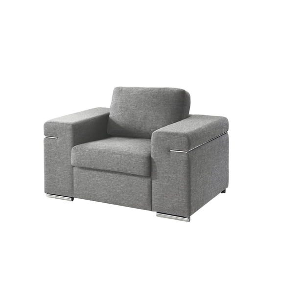 Hardwood Frame Arm Chair, Gray Woven Fabric, Full Foam Armchair, Removable Cushions, Sophisticated