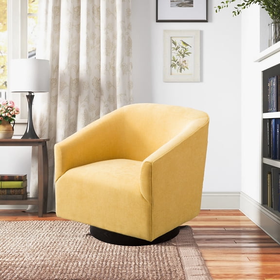 Hardwood Frame Goldenrod Swivel Chair / Versatile Design for Living Spaces