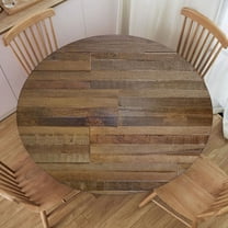 Hardwood Reclaimed Wood Textured Background Round Fitted Tablecloth with Elastic Edge Table Cover for Party Picnic Decor, Fit for Diameter 28.2"-32.1" Round Table, Style 193