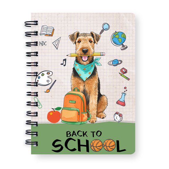 Hardworking Airedale Terrier Ready Back to School New Year Classes Spiral Bound Journal Dale Waterside Dog Lover 5x7in Spiral Notebook - 12011