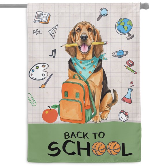 Hardworking Bloodhound Ready Back to School New Year Classes House Flag 28x40in Double Sided Dog Lover Outdoor Decor - 12011