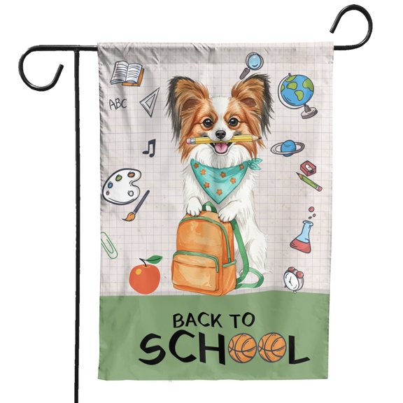 Hardworking Papillon Ready Back to School New Year Classes Garden Flag 12x18in Double Sided Pap Butterfly Dog Lover Outdoor Decor - 12011