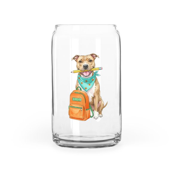 Hardworking Pitbull Ready Back to School New Year Classes 16oz Glass Cup Mug Terrier Dog Lover Glass Can - 12011