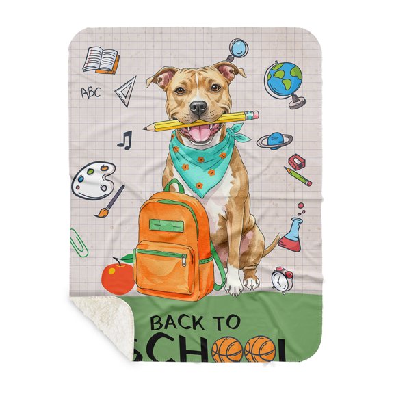 Hardworking Pitbull Ready Back to School New Year Classes Cozy Sherpa Blanket Terrier Dog Lover Warm Soft Throw Blanket - 12011