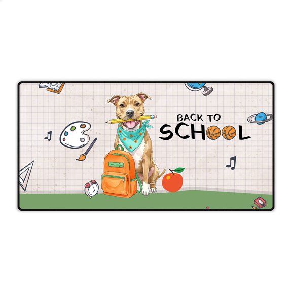 Hardworking Pitbull Ready Back to School New Year Classes Desk Mat Full Keyboard Mouse Pad Terrier Dog Lover Large Mousepad - 12011