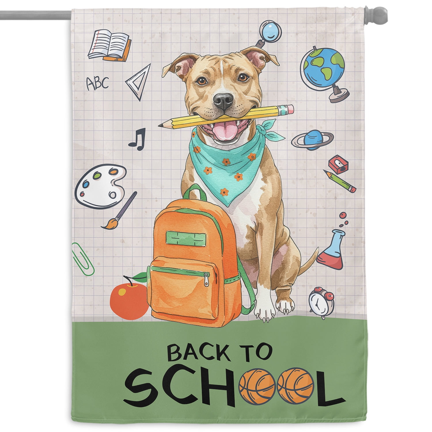 Hardworking Pitbull Ready Back to School New Year Classes House Flag 28x40in Double Sided Terrier Dog Lover Outdoor Decor - 12011