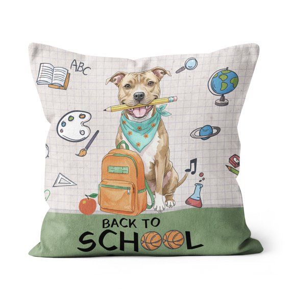 Hardworking Pitbull Ready Back to School New Year Classes Pillow Cushion Double Sided Terrier Dog Lover Throw Pillow - 12011