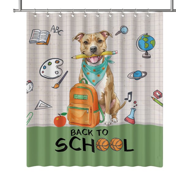 Hardworking Pitbull Ready Back to School New Year Classes Shower Curtain Terrier Dog Lover Waterproof Bathroom Bathtub Curtain - 12011