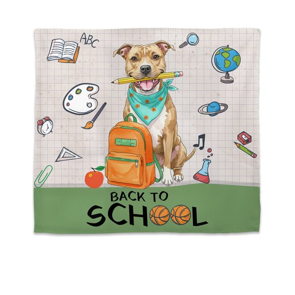 Hardworking Pitbull Ready Back to School New Year Classes Tapestry Terrier Dog Lover Wall Hanging Backdrop Home Decor - 12011