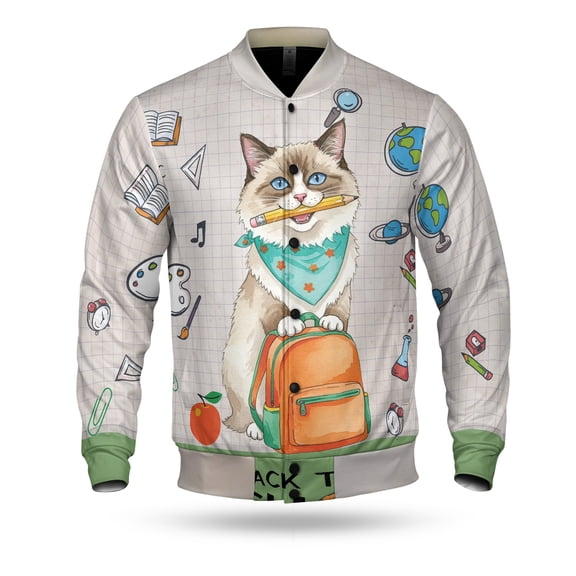 Hardworking Ragdoll Ready Back to School New Year Classes All Over Print 3D Baseball Jacket Cat Lover Kitten Owner Gifts Idea Bomber Jacket Softball - 12011
