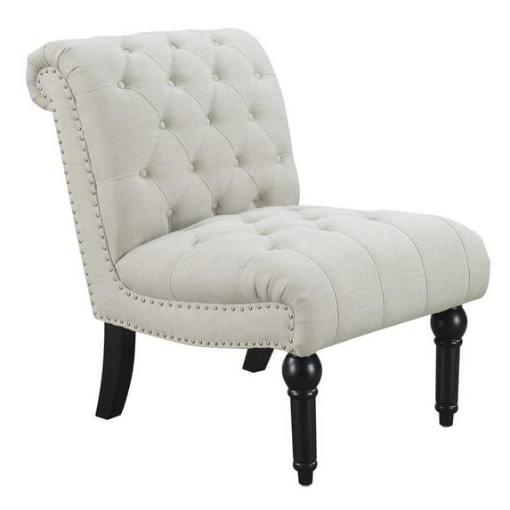Hardy Almost White Armless Accent Chair with Button Tufting And Nailhead Trim