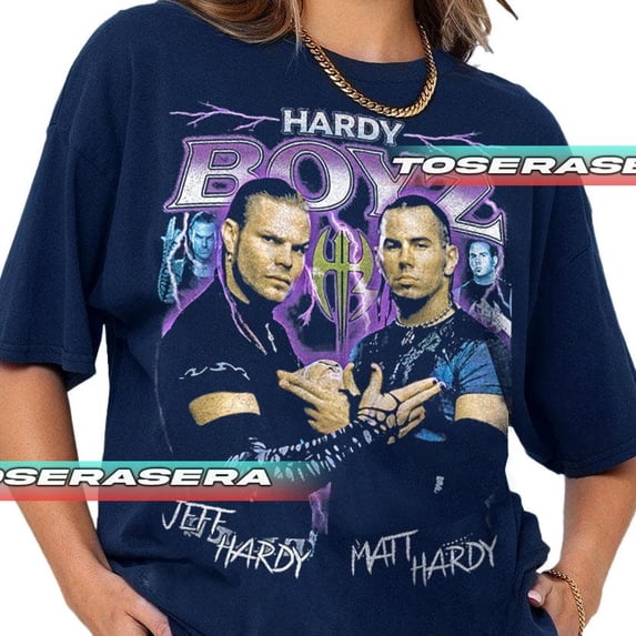 Hardy Boyz Team Champions Graphic T-shirt, Wrestling Fan Gift, Wrestling Apparel,Navy Color,Size L