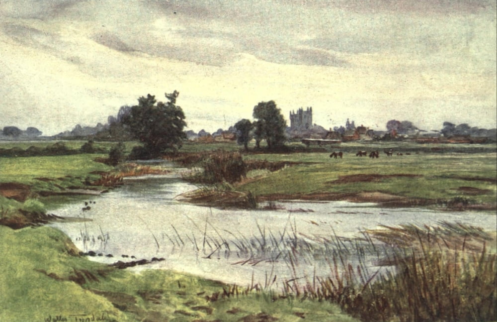 Hardy Country Water-colours 1900 Stour & Wimborne Minster Canvas Art - Walter Tyndale (24 x 36)