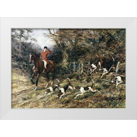 Hardy, Heywood 18x14 White Modern Wood Framed Museum Art Print Titled - Calling Hounds Out of Cover