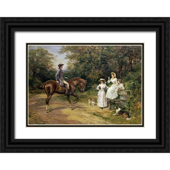 Hardy, Heywood 24x18 Black Ornate Wood Framed with Double Matting Museum Art Print Titled - A Meeting By The Stile