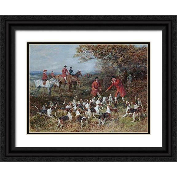 Hardy, Heywood 24x19 Black Ornate Wood Framed with Double Matting Museum Art Print Titled - Hunters and Hounds