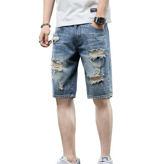 NKZNKZ Denim Shorts Jean Shorts for Men Denim Utility Short Mens Jean Shorts Ripped jeans Fashion Mens Casual Jean Shorts 4 pockets SIZE 32