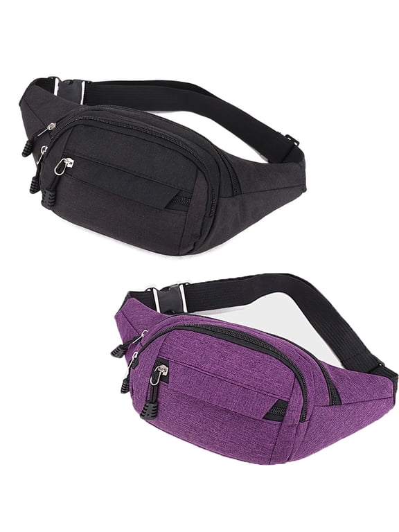 2 Pack Fanny Packs for Men and Women Waist Bag with 3-Zipper Pockets Bum Bag Waist Pack Water Resistant Sports Waist Pack Bag Bum Bag for Running, Travel, Walking, Hiking color*2
